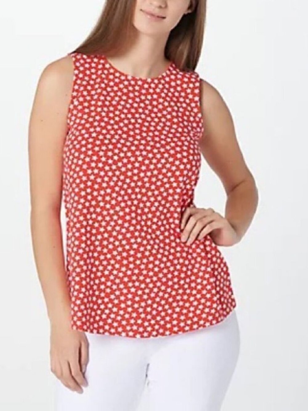 Denim & Co. Printed Jersey Round-Neck Swing Tank